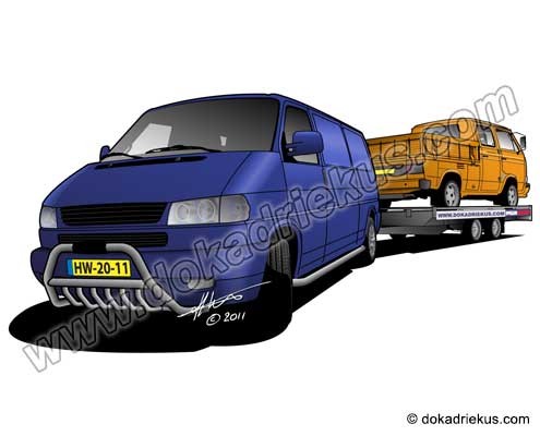 VW T4 met T3 op aanhanger