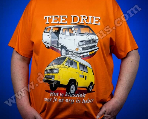 T-shirt VW T3 met opdruk van een Whitestar en een Syncro op de voorzijde