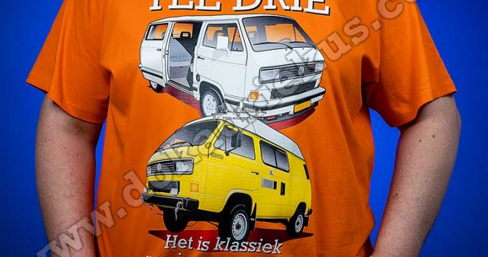 T-shirt VW T3 met opdruk van een Whitestar en een Syncro op de voorzijde