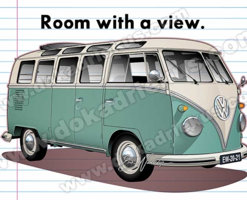 Vector tekening van een groene Volkswagen T1 samba bus