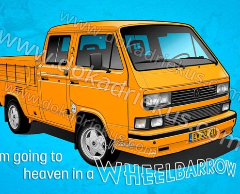 Vectortekening van een oranje Volkswagen T3 pick-up met dubbele cabine