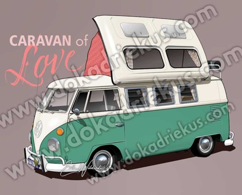 Vector tekening van een VW T1 Dormobile caravan camper in twotone groen wit