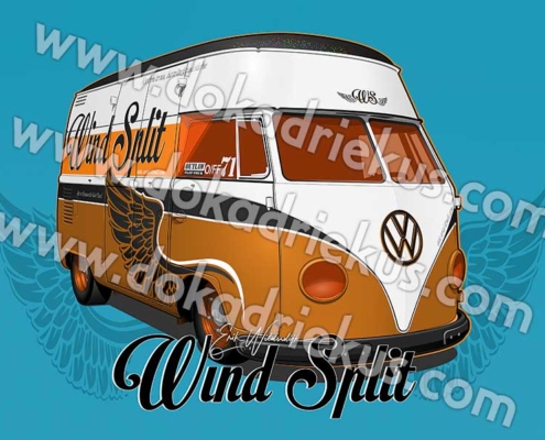 Vectortekening van de VW T1 bus Wind Split dragracer